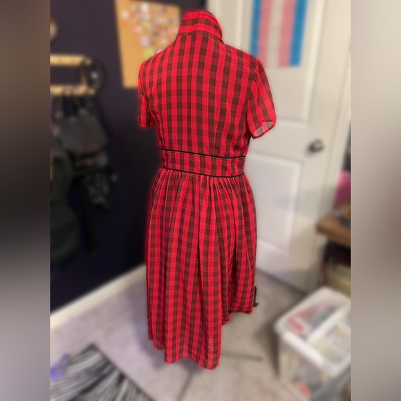 Red Embroidered Floral Checkered Georgette Shirtdress - Picture 5 of 5